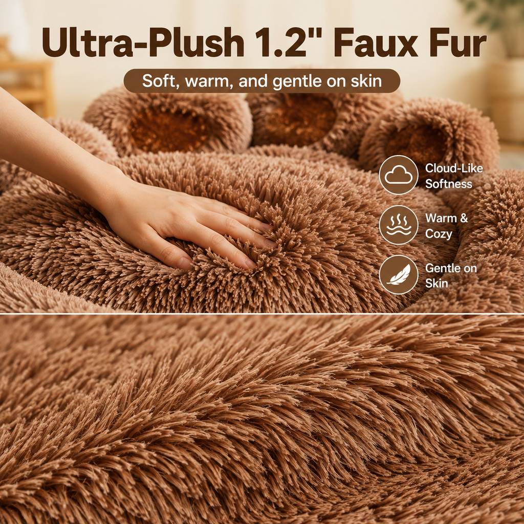 Paw-Shaped Plush Dog Bed – Raised Bolster Comfort