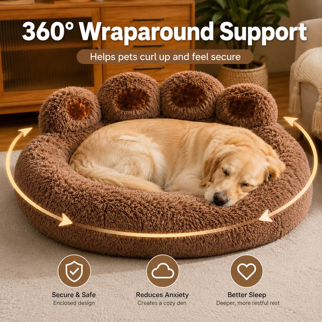 Paw-Shaped Plush Dog Bed – Raised Bolster Comfort