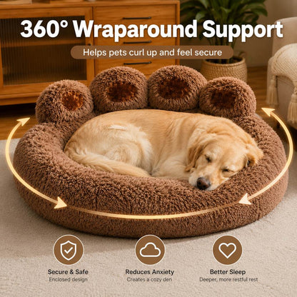 Paw-Shaped Plush Dog Bed – Raised Bolster Comfort