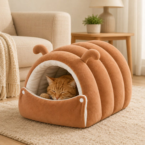Plush Cat Cave Bed – Cozy Semi-Enclosed Hideaway