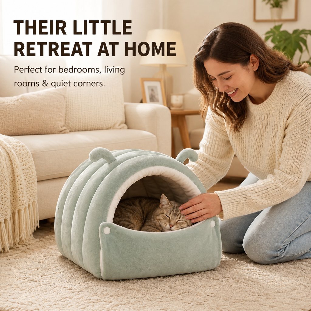 Plush Cat Cave Bed – Cozy Semi-Enclosed Hideaway