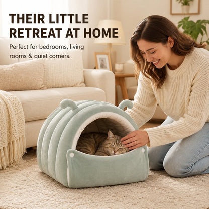 Plush Cat Cave Bed – Cozy Semi-Enclosed Hideaway