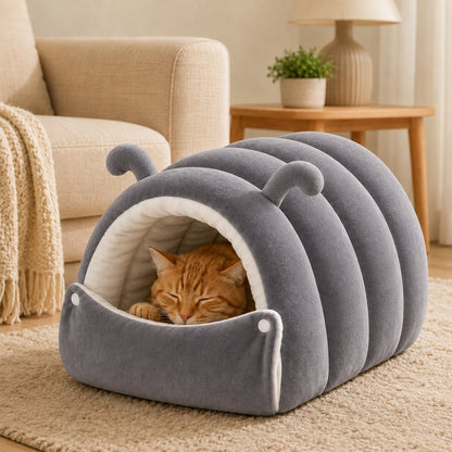 Plush Cat Cave Bed – Cozy Semi-Enclosed Hideaway