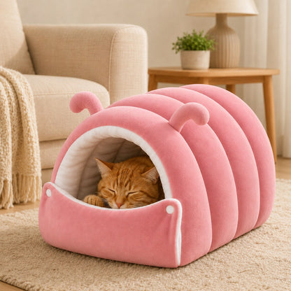 Plush Cat Cave Bed – Cozy Semi-Enclosed Hideaway