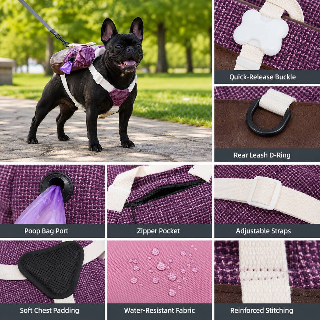 Frenchie Backpack Harness – No Neck Pulling, Carry Essentials