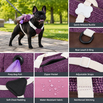 Frenchie Backpack Harness – No Neck Pulling, Carry Essentials