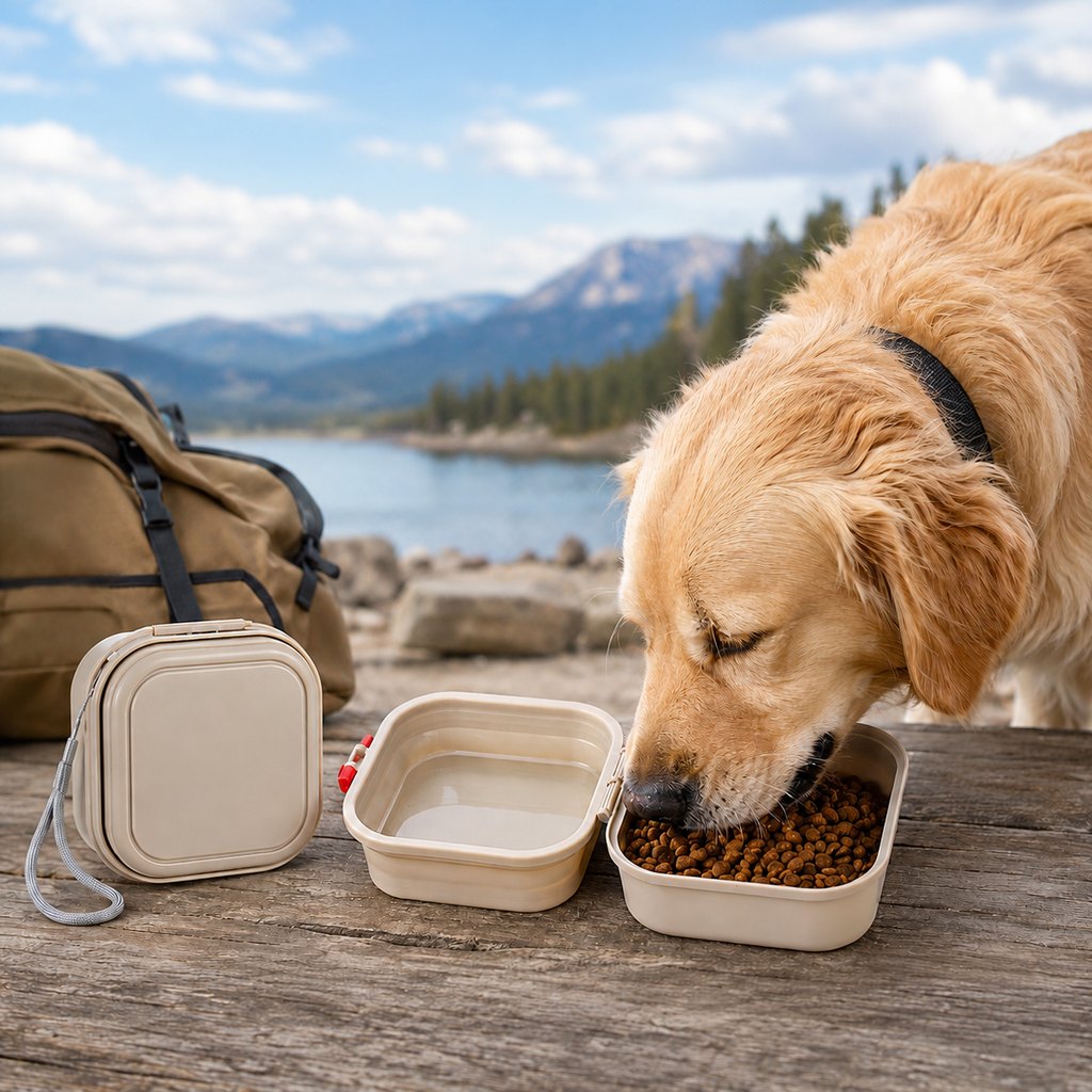 2-in-1 Folding Pet Bowl – Food & Water on the Go