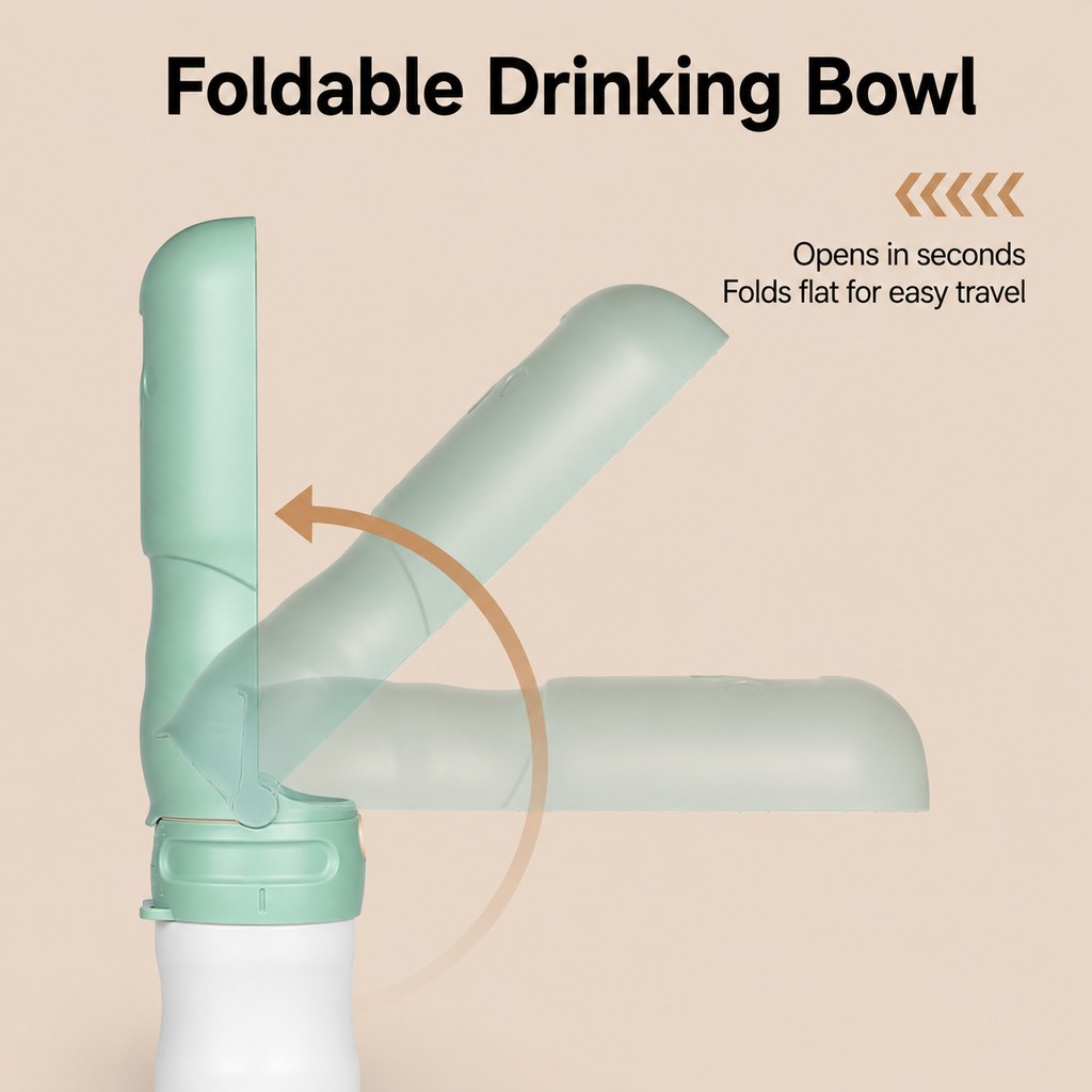 2-in-1 Dog Water Bottle – LED Light & Fold-Out Bowl