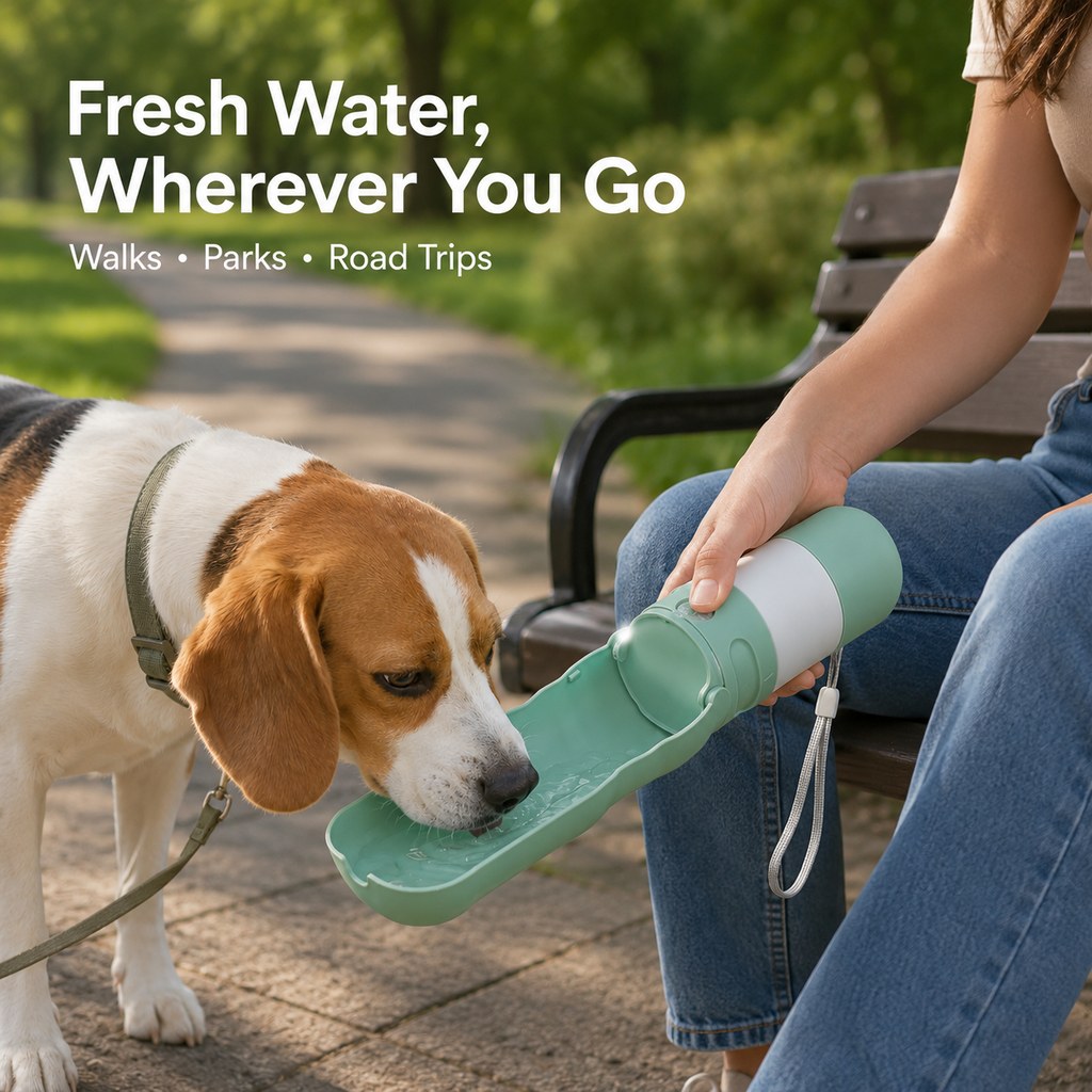 2-in-1 Dog Water Bottle – LED Light & Fold-Out Bowl