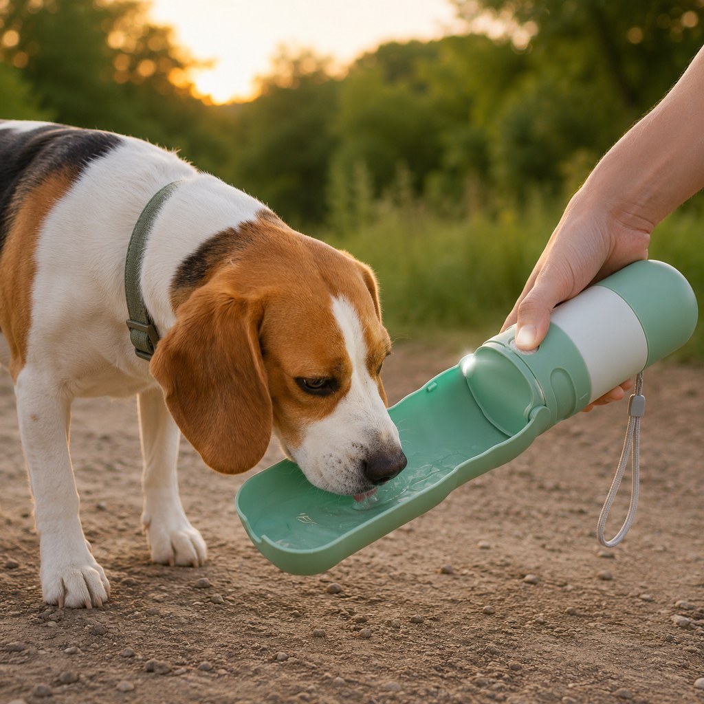 2-in-1 Dog Water Bottle – LED Light & Fold-Out Bowl