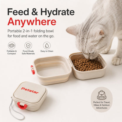 2-in-1 Folding Pet Bowl – Food & Water on the Go