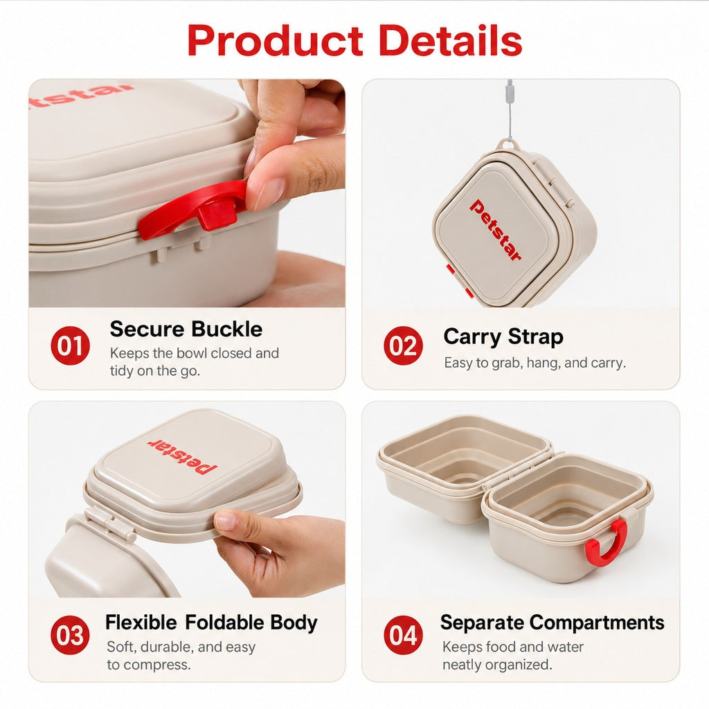 2-in-1 Folding Pet Bowl – Food & Water on the Go