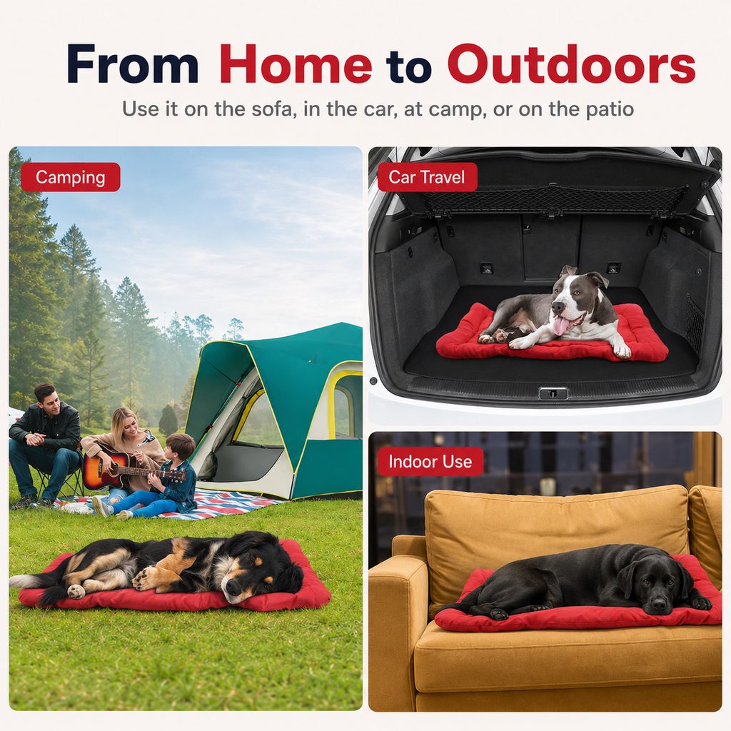 Roll-Up Outdoor Dog Bed – Clean Rest for Camping & Car