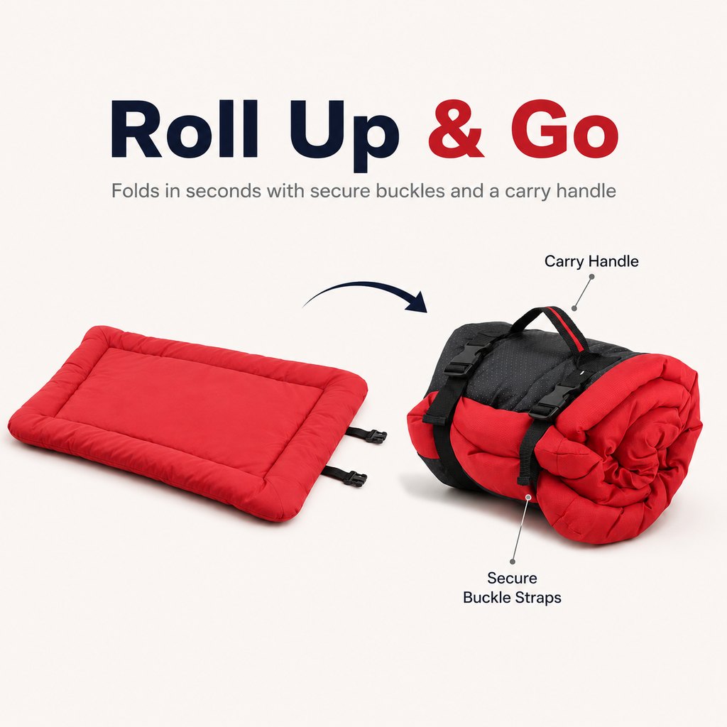 Roll-Up Outdoor Dog Bed – Clean Rest for Camping & Car