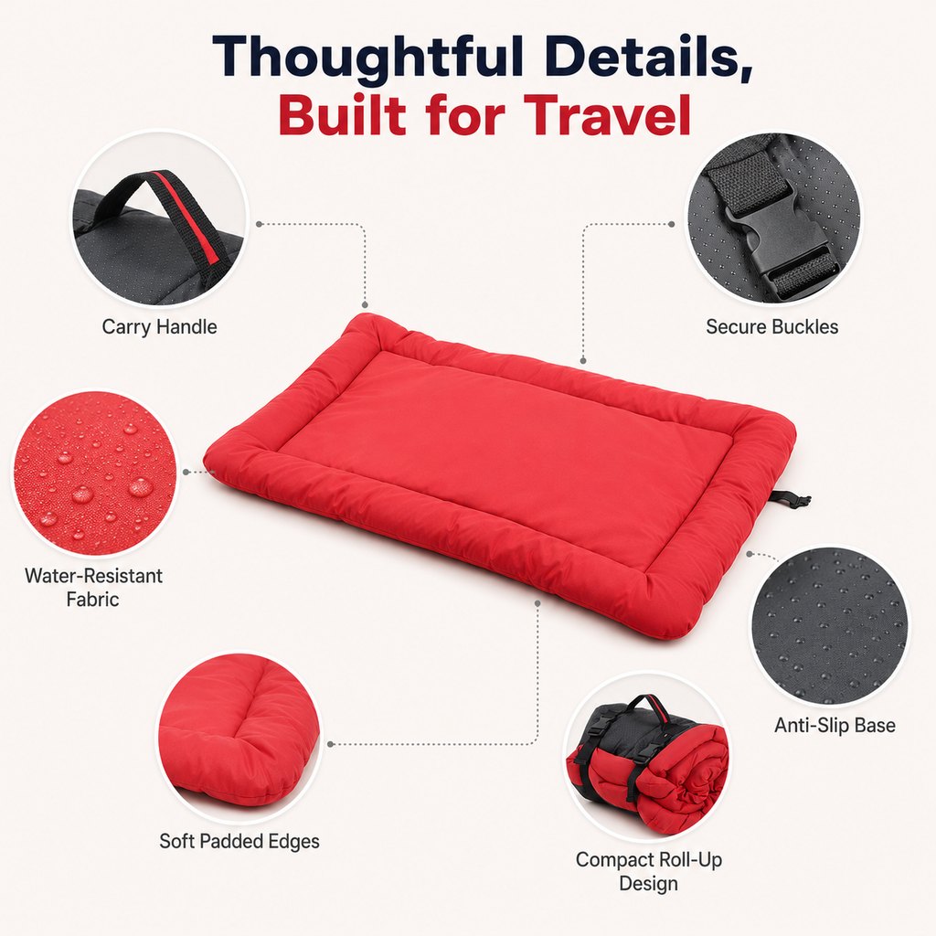 Roll-Up Outdoor Dog Bed – Clean Rest for Camping & Car