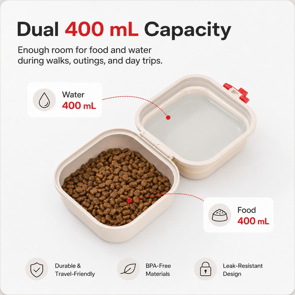 2-in-1 Folding Pet Bowl – Food & Water on the Go