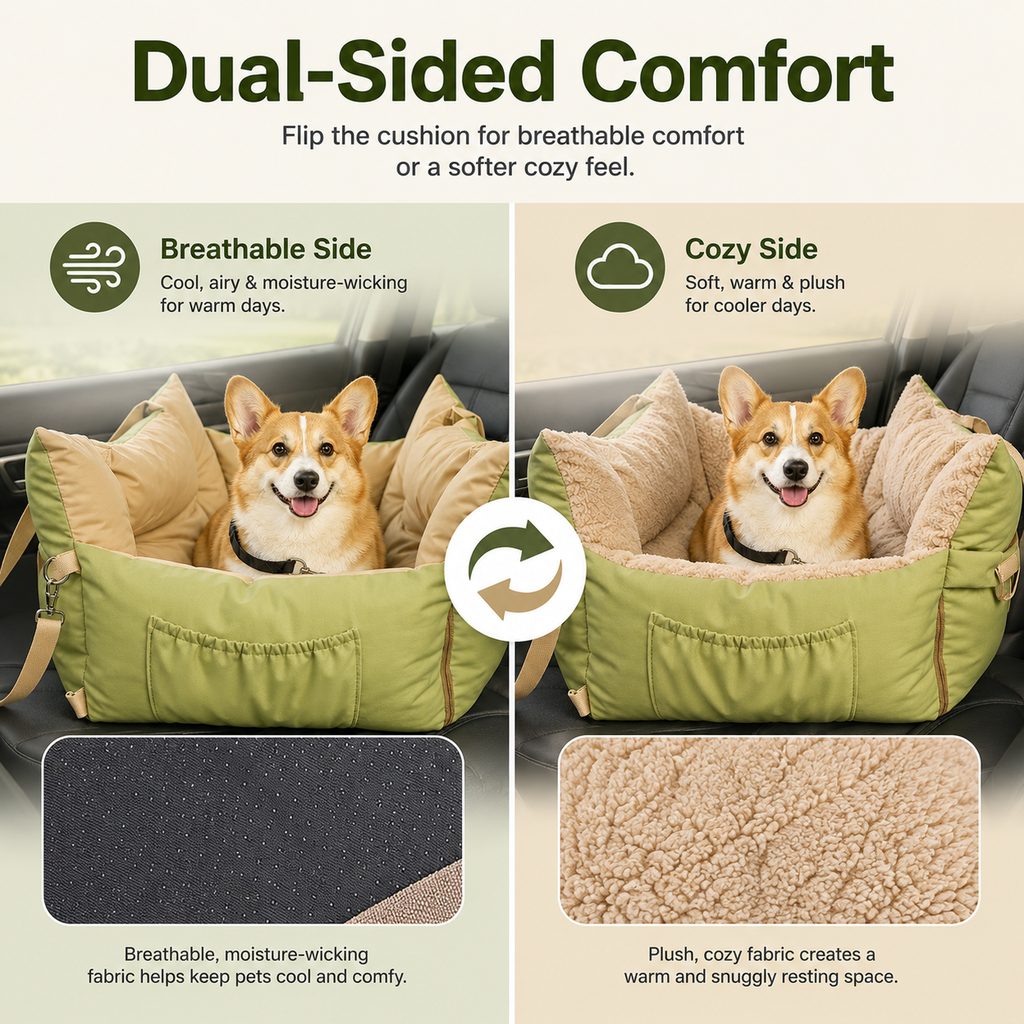 Portable Pet Car Bed – Cozy, Secure Road Trip Rest