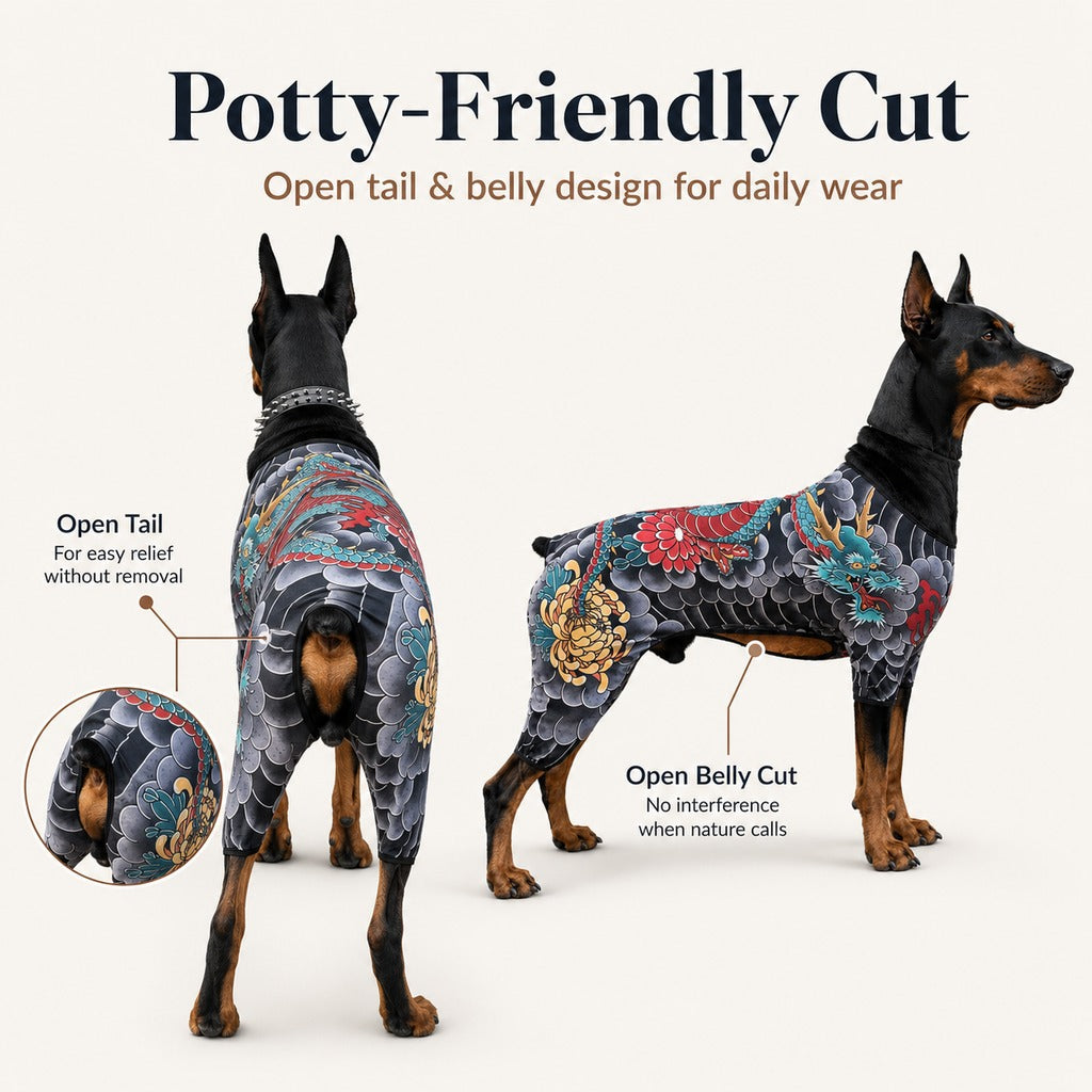 Tattoo Print Pet Bodysuit – Stretchy, Contains Loose Hair