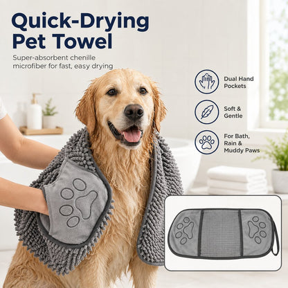 Quick-Dry Chenille Pet Towel Mitt – Dries Wet Fur Fast
