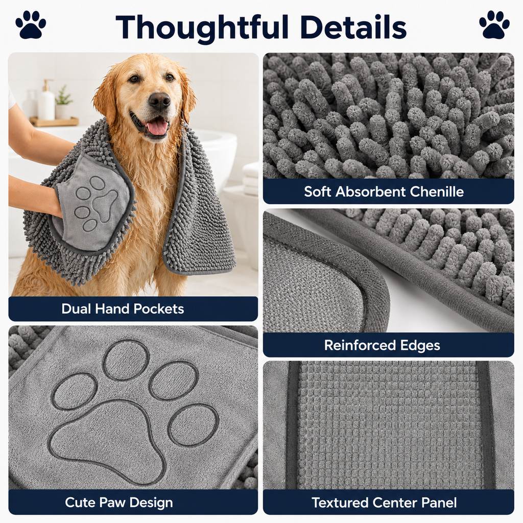 Quick-Dry Chenille Pet Towel Mitt – Dries Wet Fur Fast