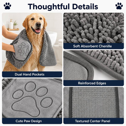 Quick-Dry Chenille Pet Towel Mitt – Dries Wet Fur Fast