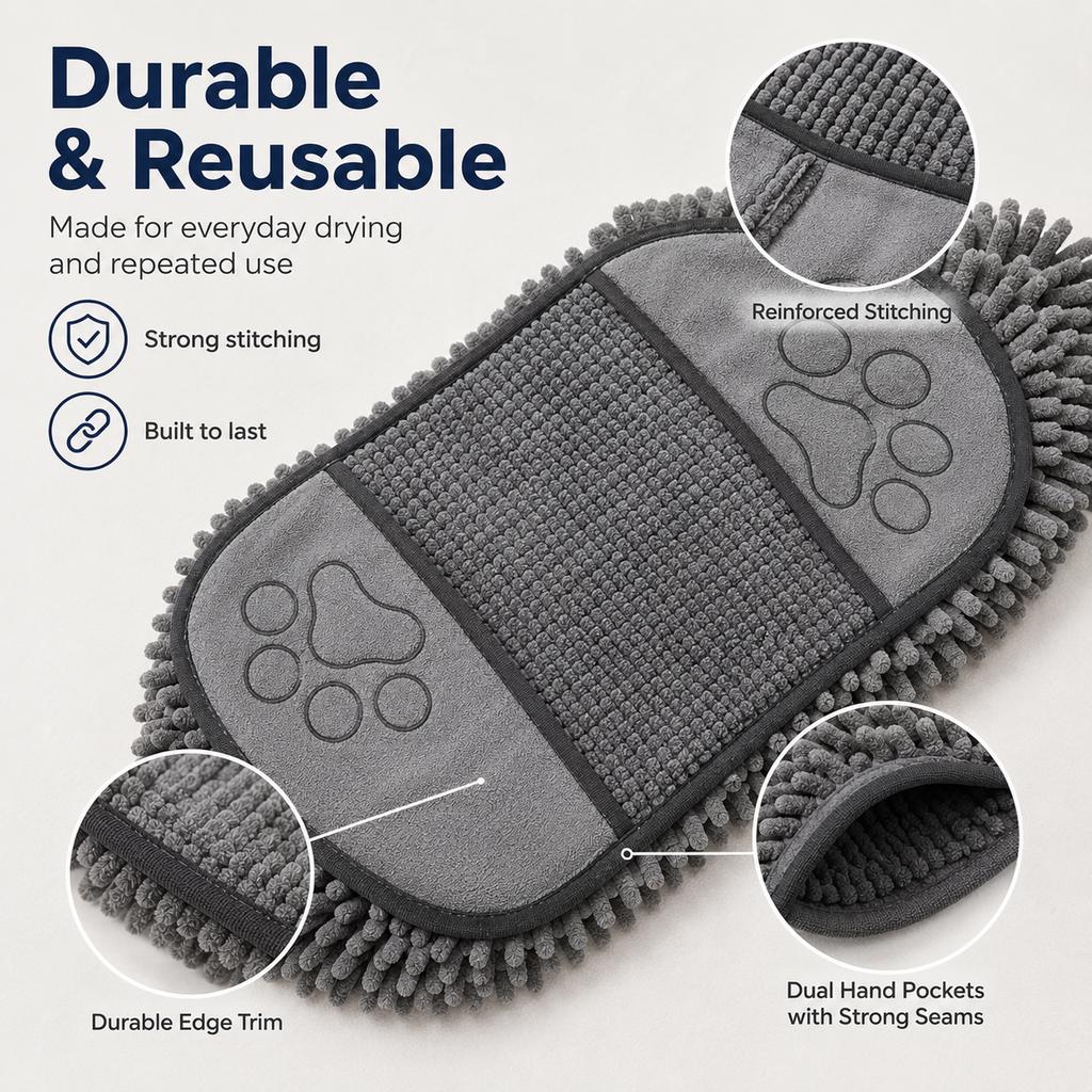 Quick-Dry Chenille Pet Towel Mitt – Dries Wet Fur Fast