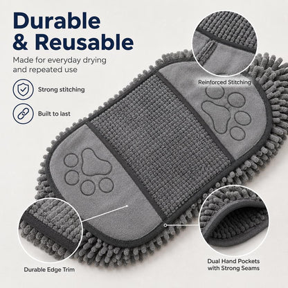 Quick-Dry Chenille Pet Towel Mitt – Dries Wet Fur Fast