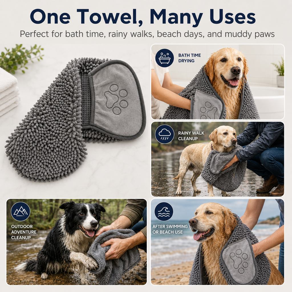 Quick-Dry Chenille Pet Towel Mitt – Dries Wet Fur Fast