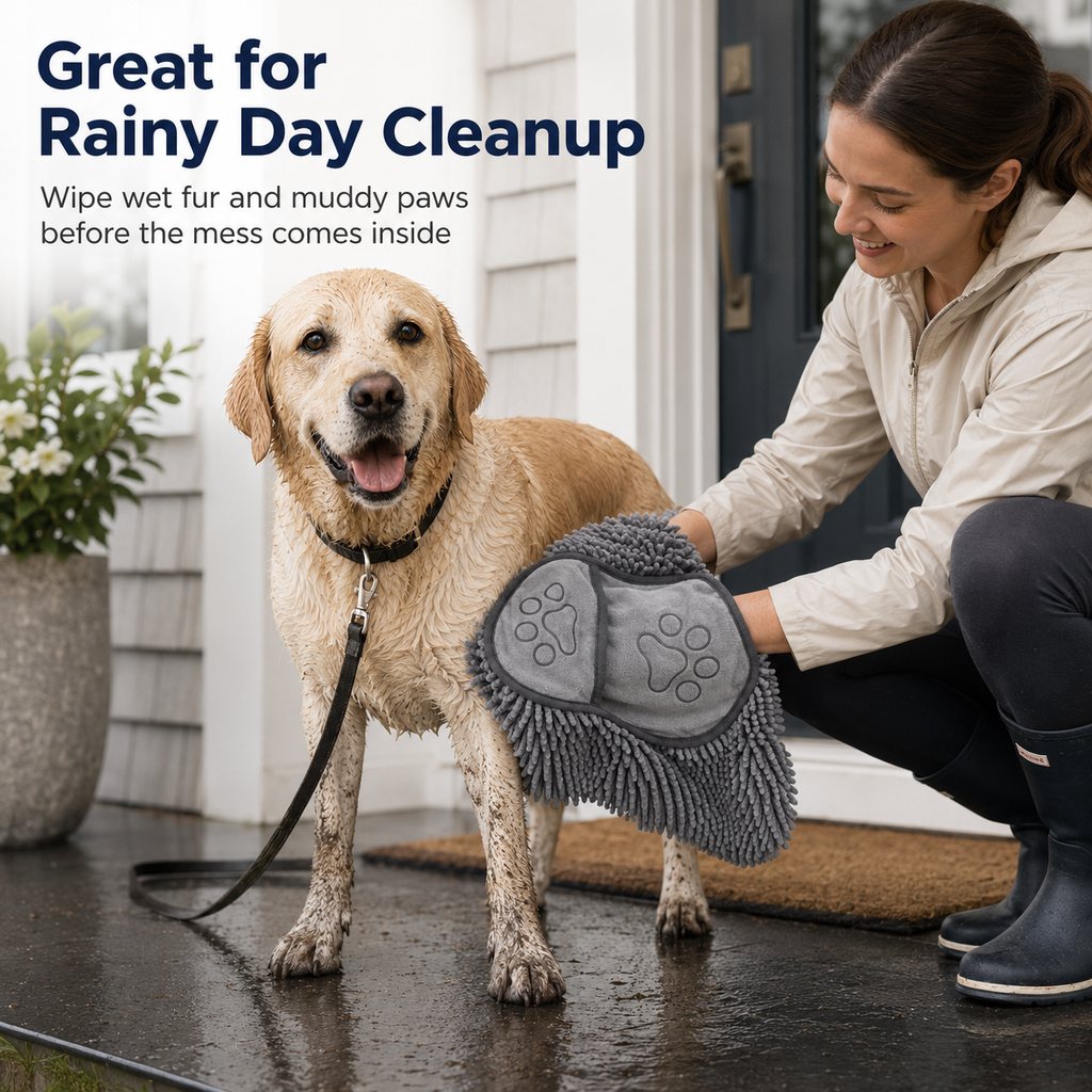 Quick-Dry Chenille Pet Towel Mitt – Dries Wet Fur Fast
