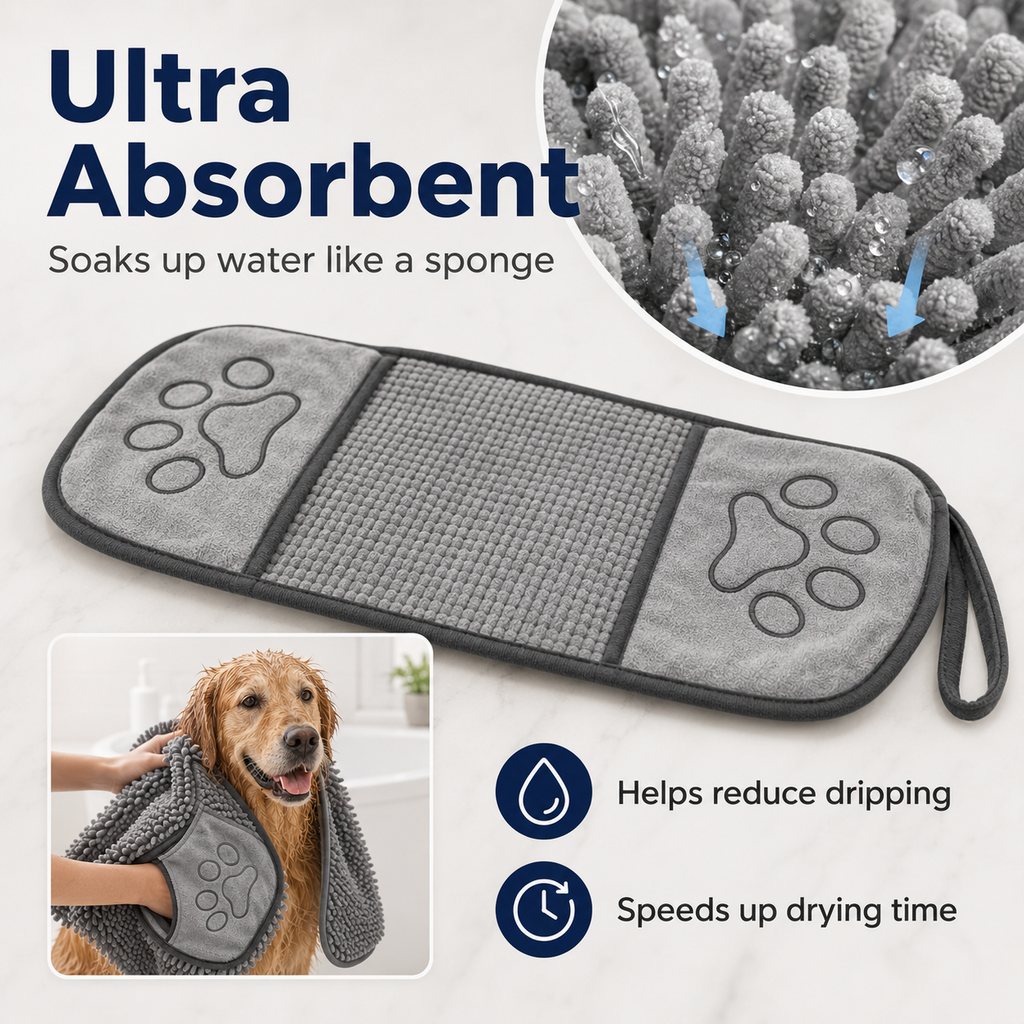 Quick-Dry Chenille Pet Towel Mitt – Dries Wet Fur Fast