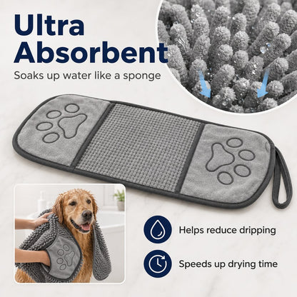Quick-Dry Chenille Pet Towel Mitt – Dries Wet Fur Fast