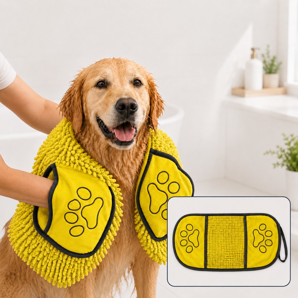 Quick-Dry Chenille Pet Towel Mitt – Dries Wet Fur Fast