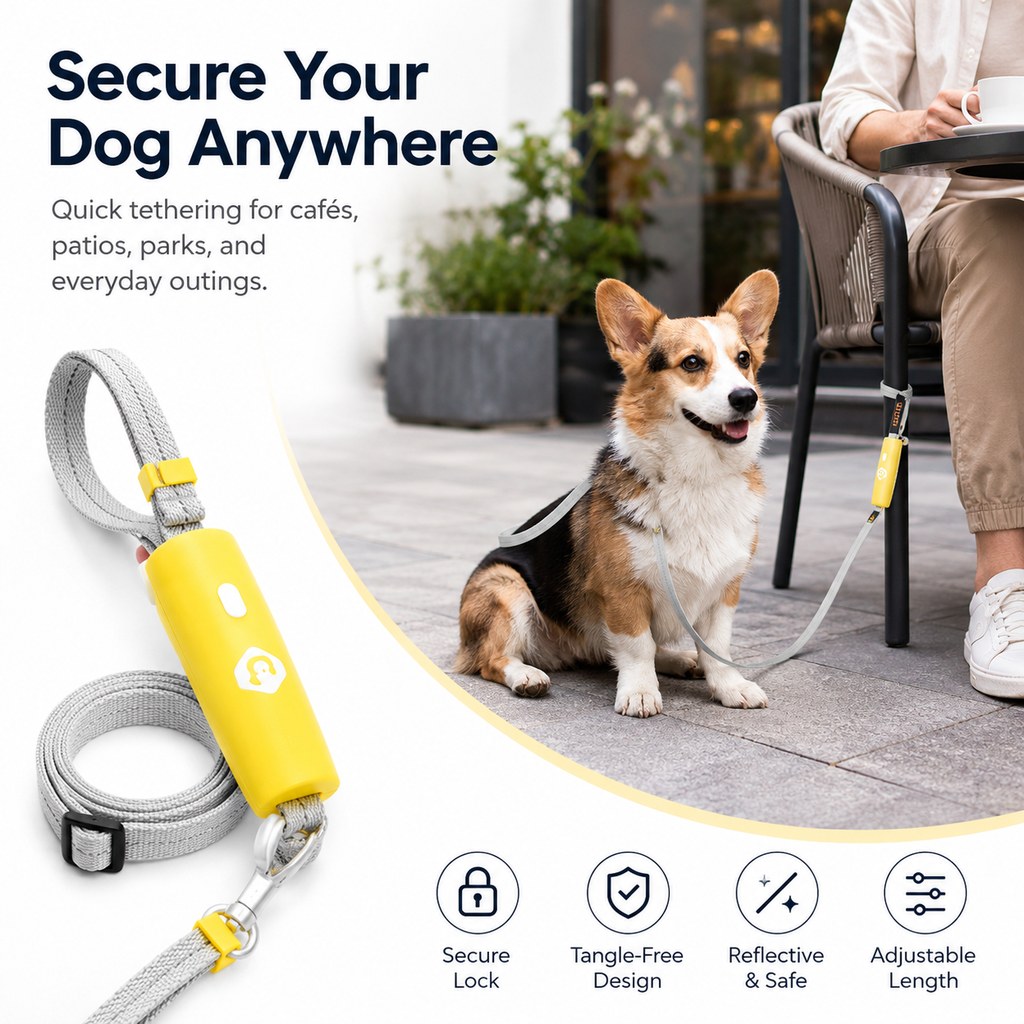 Quick-Tether Dog Leash – Hands-Free at Cafes & Parks