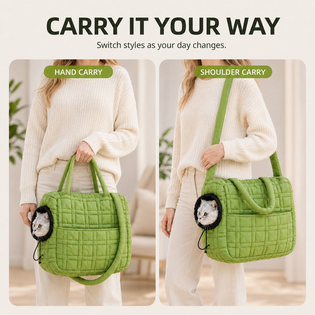 Quilted Pet Carrier Tote – Hand & Shoulder Carry