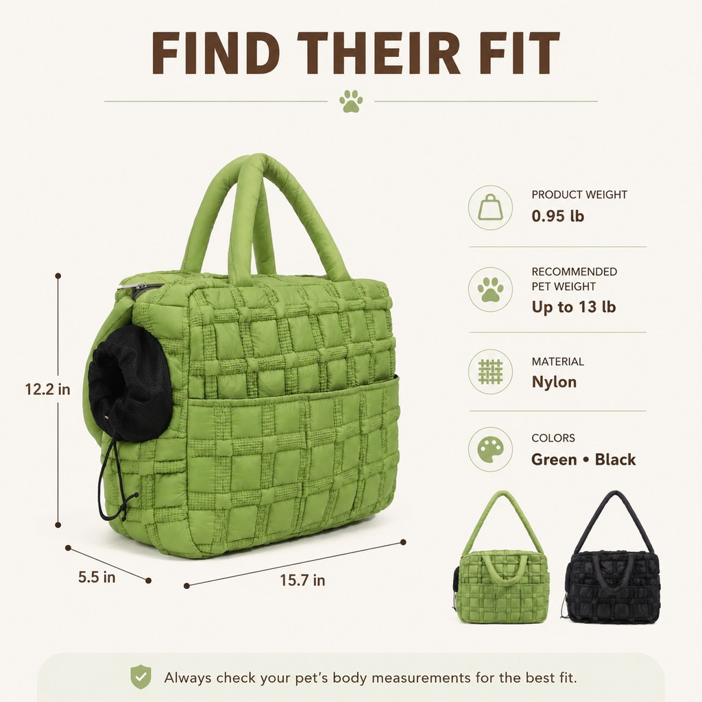 Quilted Pet Carrier Tote – Hand & Shoulder Carry