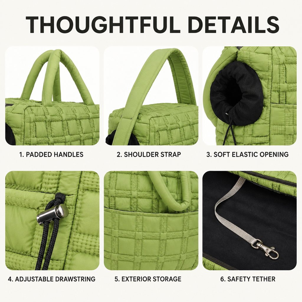 Quilted Pet Carrier Tote – Hand & Shoulder Carry