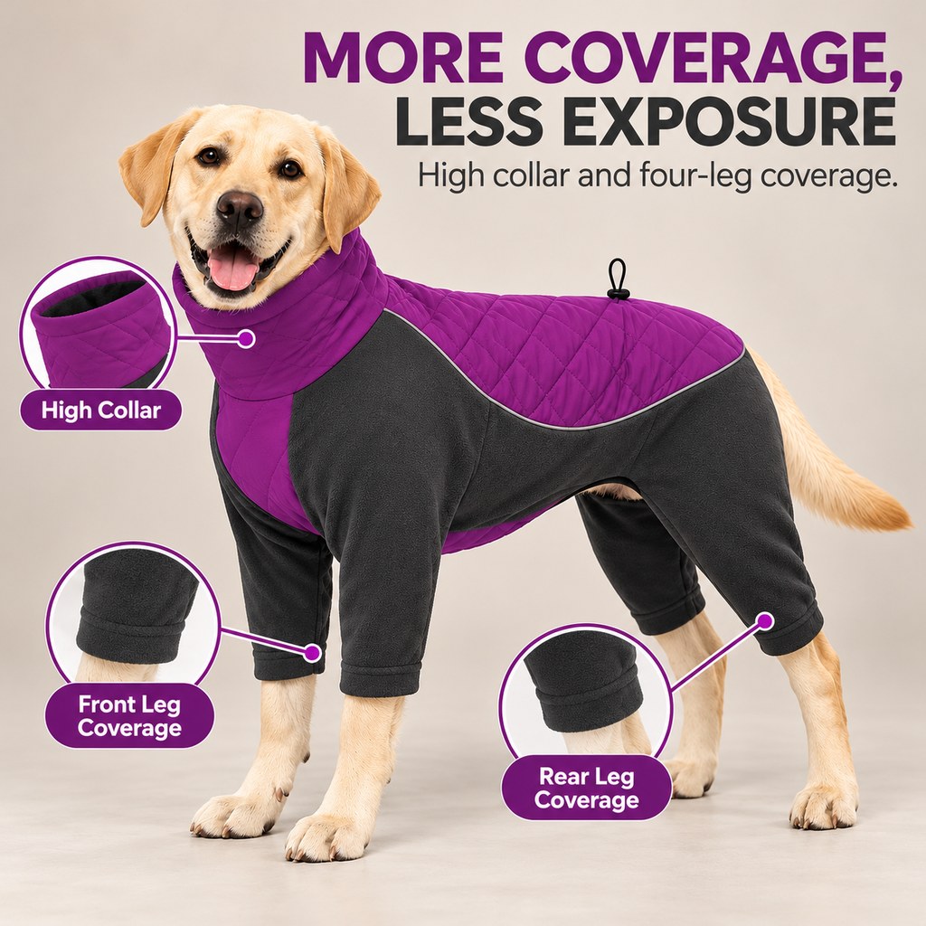 Four-Leg Winter Dog Snowsuit – Full-Body Warmth