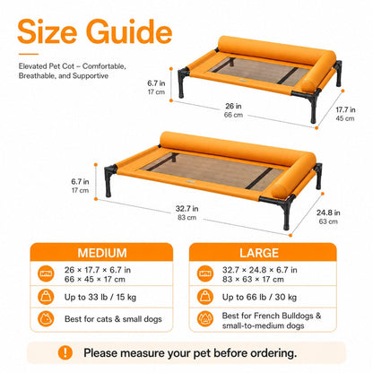 Elevated Dog Cot with Bolsters – Cooler, Breathable Naps
