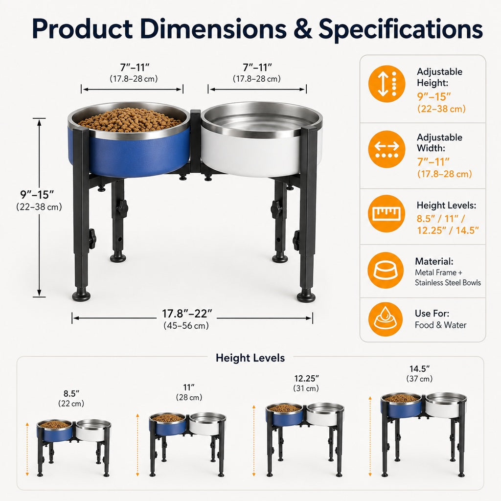 Adjustable Raised Dog Bowl Stand – No-Bend Meals