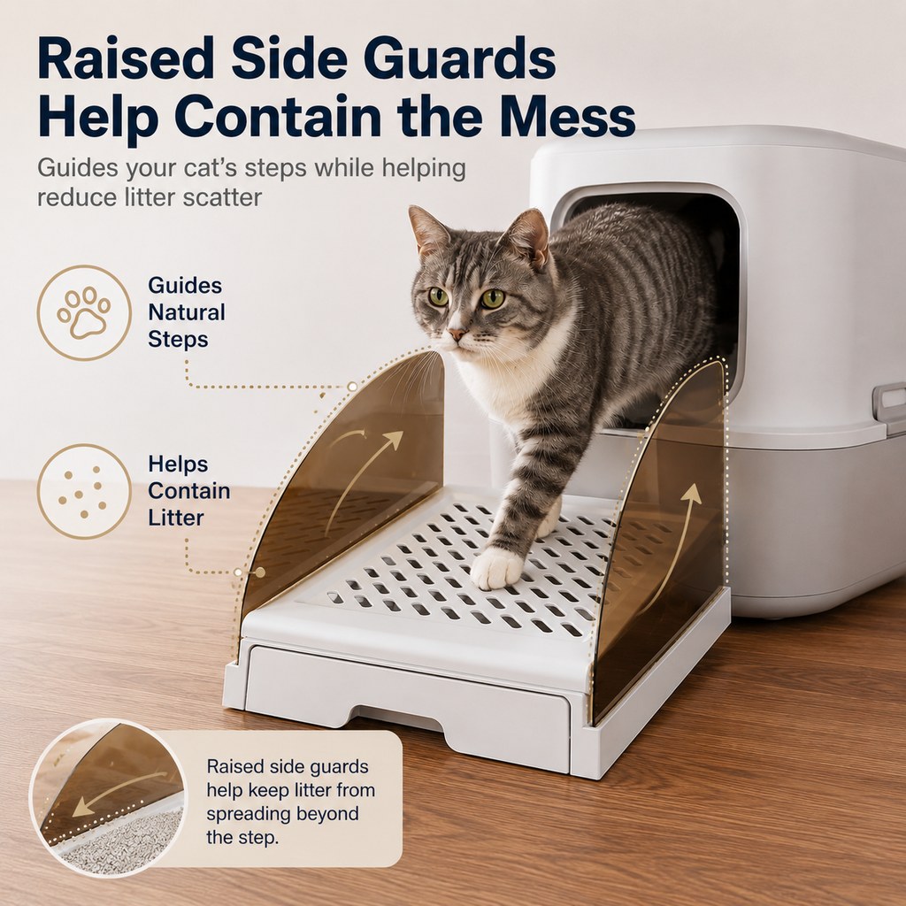 Cat Litter Box Step – Pull-Out Tray, Cleaner Floors