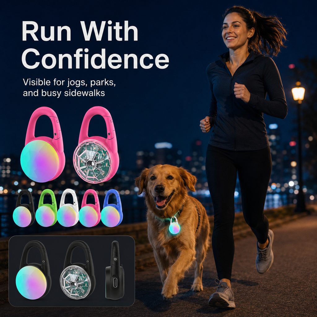 Clip-On LED Dog Safety Light – Rechargeable Night Glow