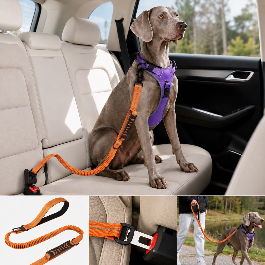 Dog Car Seat Belt Leash – Shock-Absorbing Safety