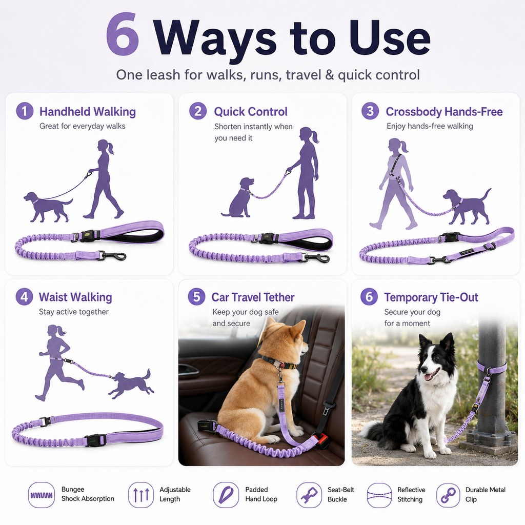Hands-Free Bungee Dog Leash – Less Pulling on Runs