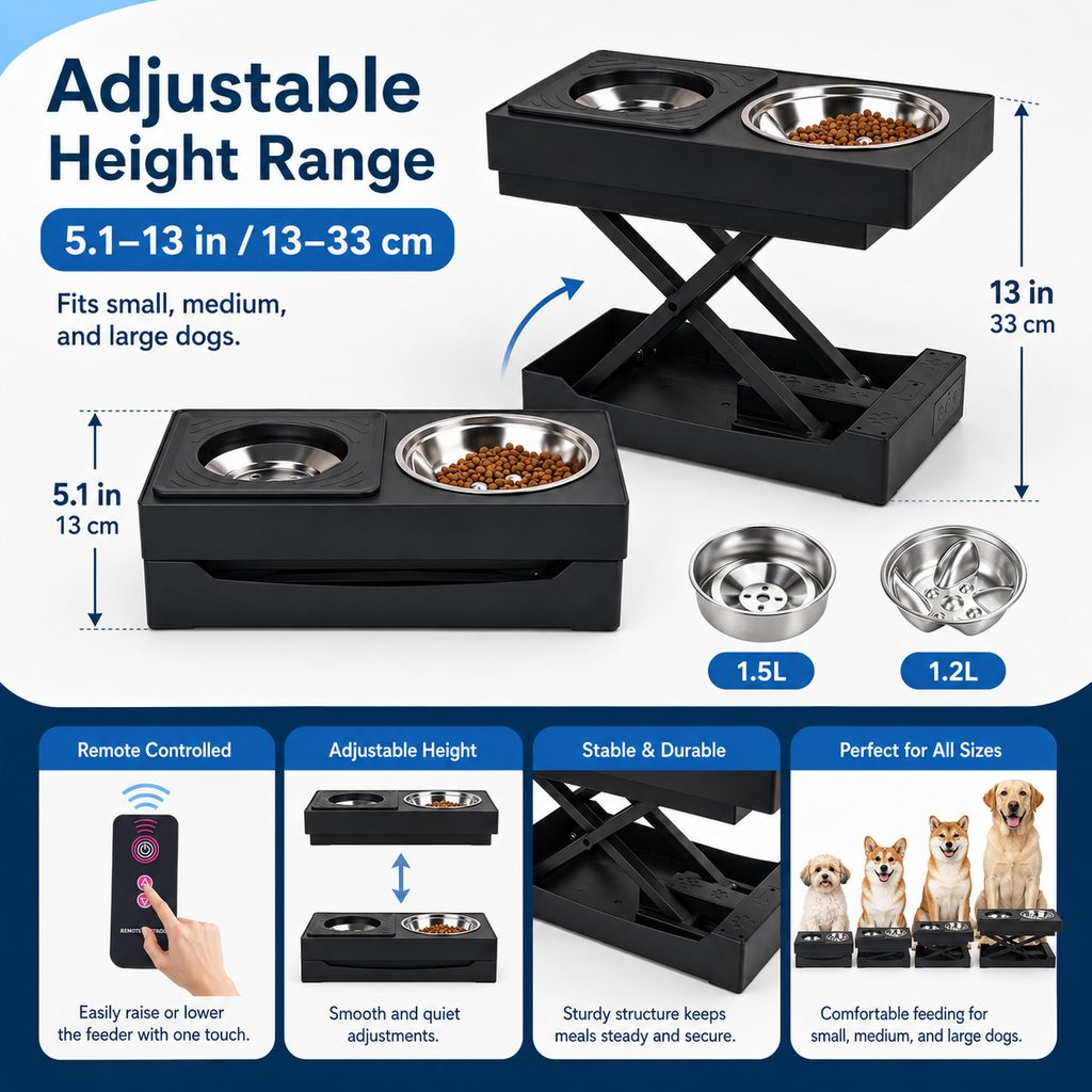 Remote-Control Dog Feeding Station – Adjustable Height