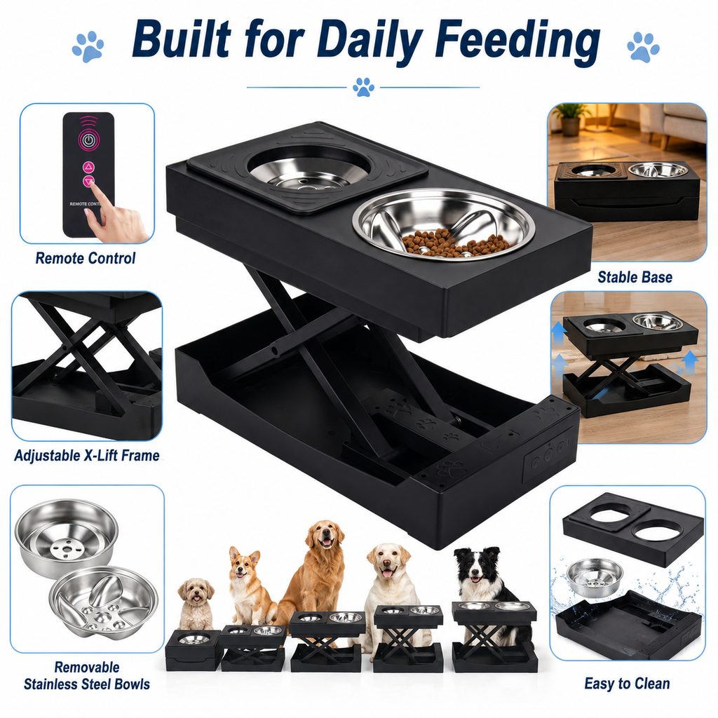 Remote-Control Dog Feeding Station – Adjustable Height