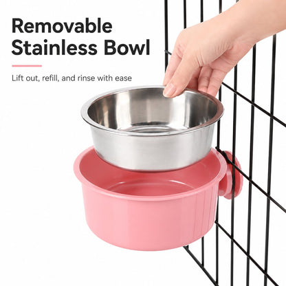 Crate-Mounted Steel Pet Bowl – Spill-Free Kennel Feeding