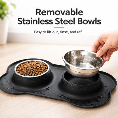 Spill-Proof Dual Pet Bowl – Mess-Free Food & Water