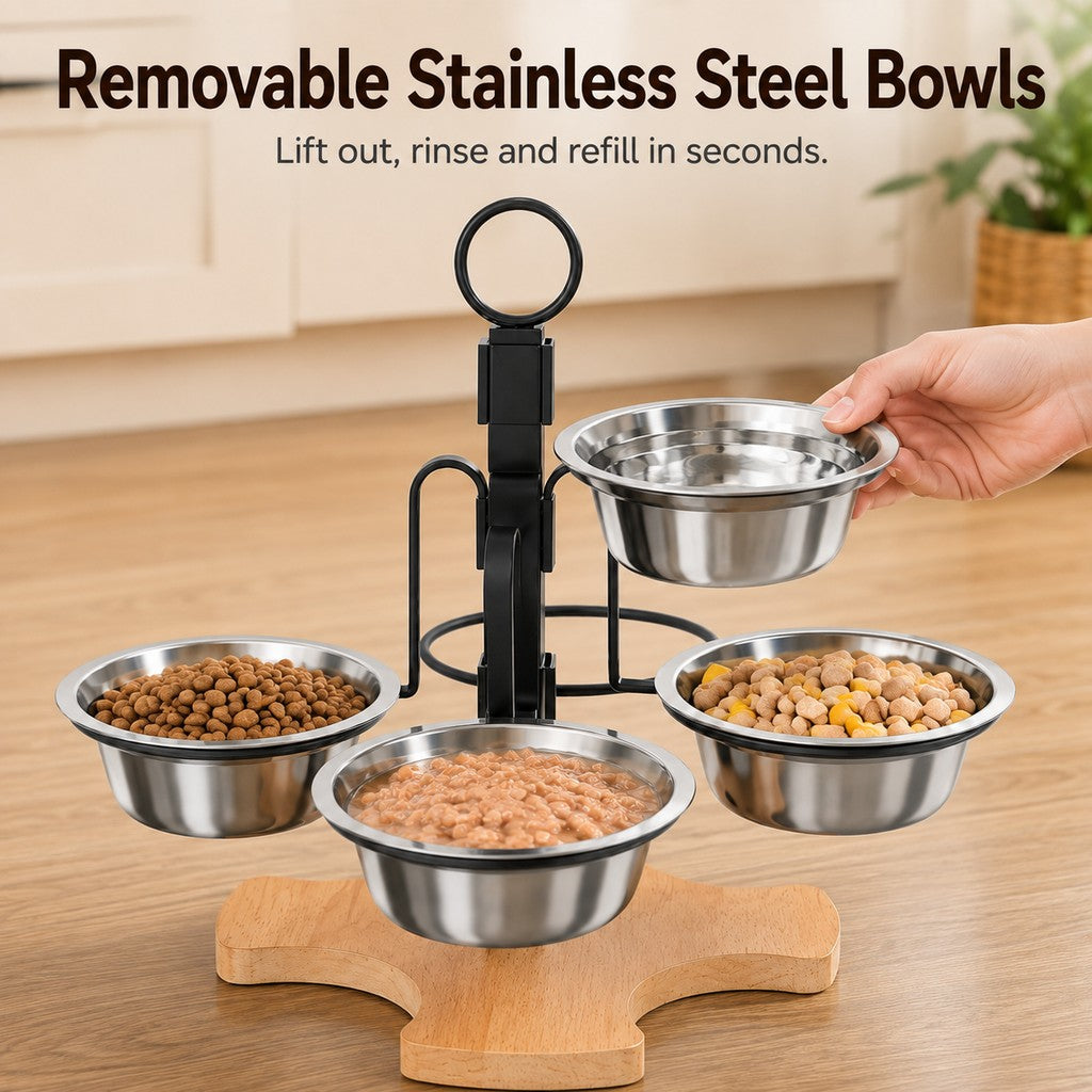 4-Bowl Adjustable Elevated Feeder – Organized Meals