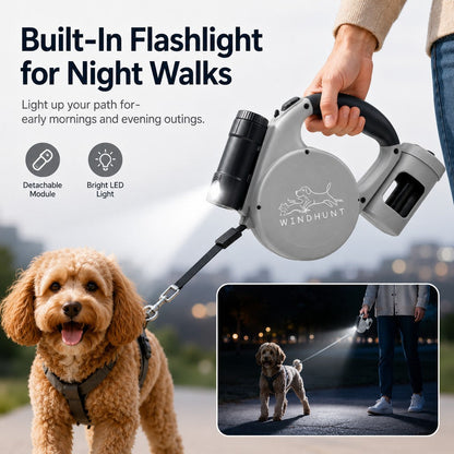 3-in-1 Retractable Dog Leash – Flashlight & Bag Holder