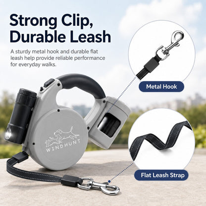 3-in-1 Retractable Dog Leash – Flashlight & Bag Holder